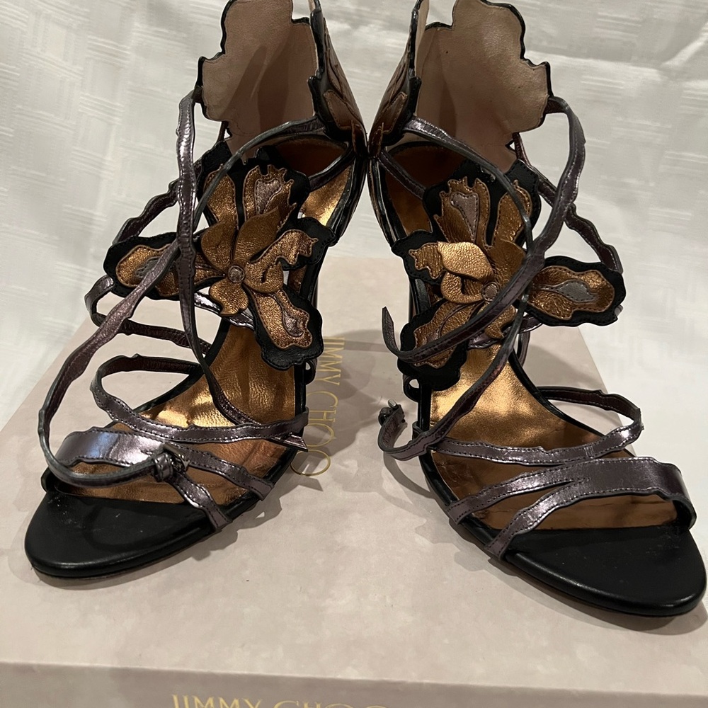 Jimmy Choo Black and Gold Women's Sandals
